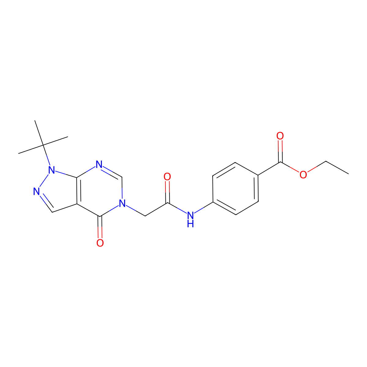 Ethyl 4-[[2-(1-tert-butyl-4-oxopyrazolo[3,4-d]pyrimidin-5-yl)acetyl]amino]benzoate molecular structure, CAS 863447-99-8