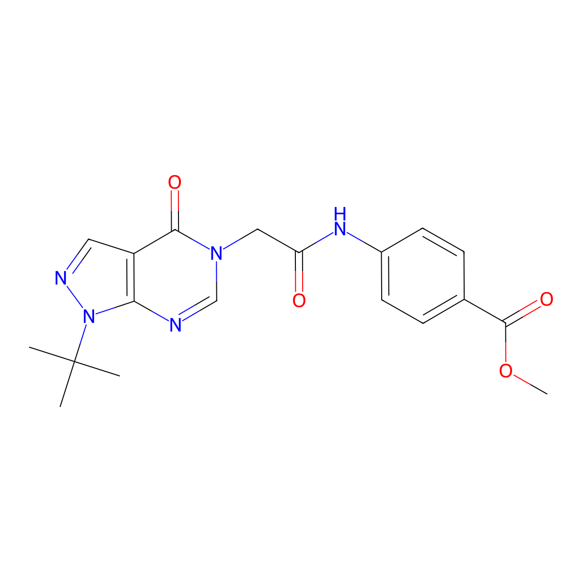 Methyl 4-[[2-(1-tert-butyl-4-oxopyrazolo[3,4-d]pyrimidin-5-yl)acetyl]amino]benzoate molecular structure, CAS 863448-00-4