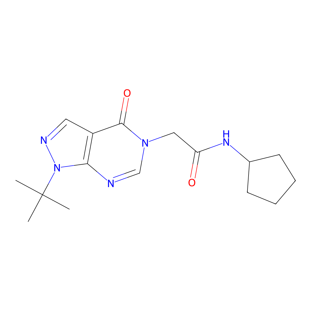 2-(1-(tert-butyl)-4-oxo-1H-pyrazolo[3,4-d]pyrimidin-5(4H)-yl)-N-cyclopentylacetamide molecular structure, CAS 863448-04-8
