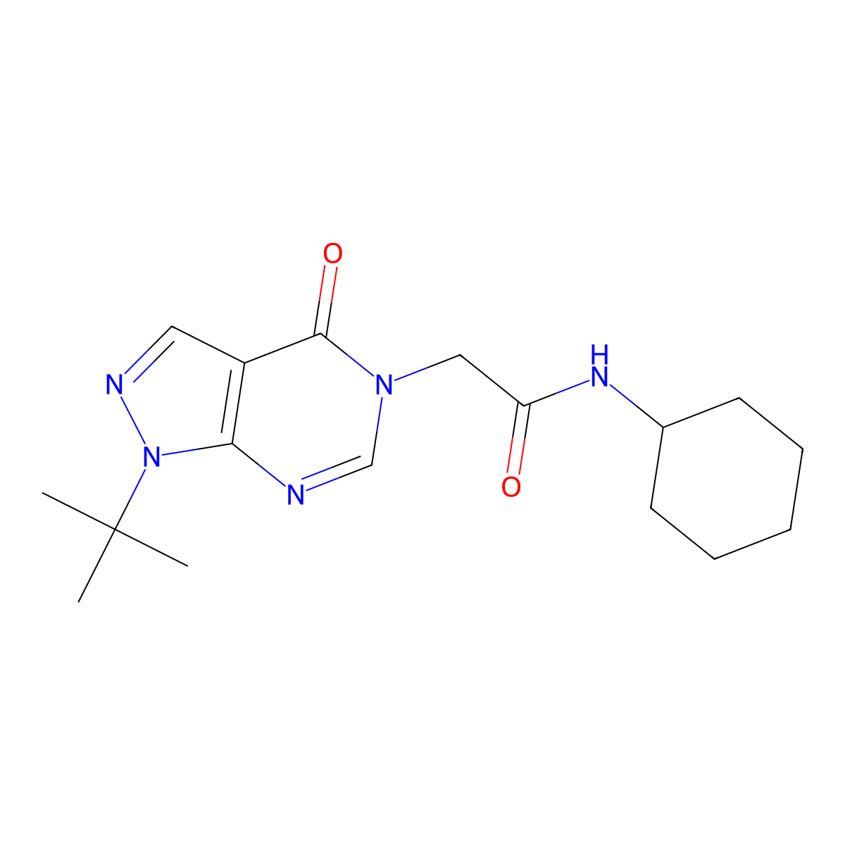 2-(1-(tert-butyl)-4-oxo-1H-pyrazolo[3,4-d]pyrimidin-5(4H)-yl)-N-cyclohexylacetamide molecular structure, CAS 863448-05-9