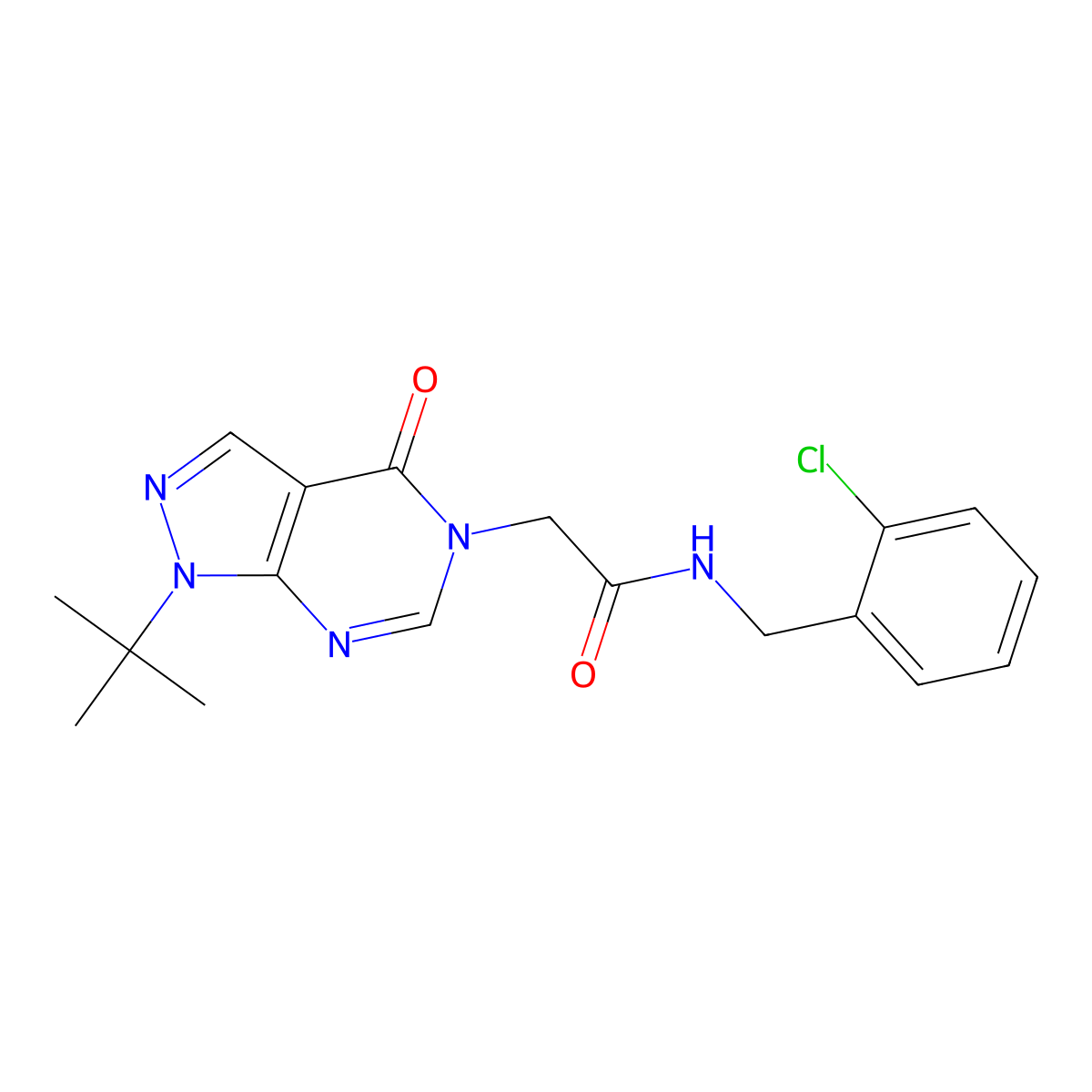 2-(1-tert-butyl-4-oxopyrazolo[3,4-d]pyrimidin-5-yl)-N-[(2-chlorophenyl)methyl]acetamide molecular structure, CAS 863448-09-3