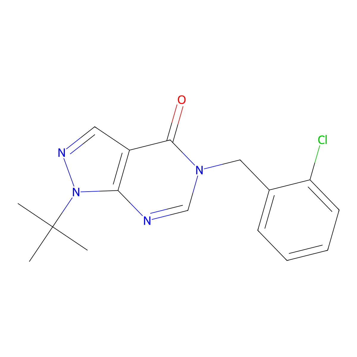 1-Tert-butyl-5-[(2-chlorophenyl)methyl]pyrazolo[3,4-d]pyrimidin-4-one molecular structure, CAS 863448-24-2