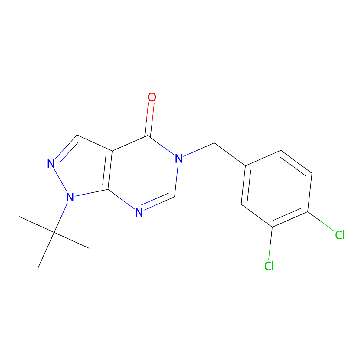 1-(tert-butyl)-5-(3,4-dichlorobenzyl)-1H-pyrazolo[3,4-d]pyrimidin-4(5H)-one molecular structure, CAS 863448-30-0