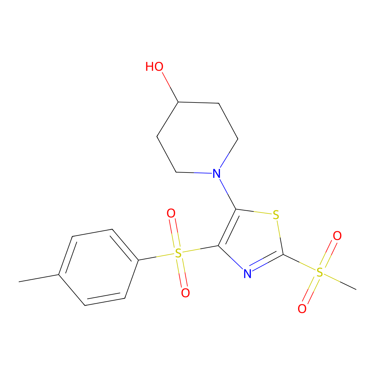 1-(2-(Methylsulfonyl)-4-tosylthiazol-5-yl)piperidin-4-ol molecular structure, CAS 863448-50-4