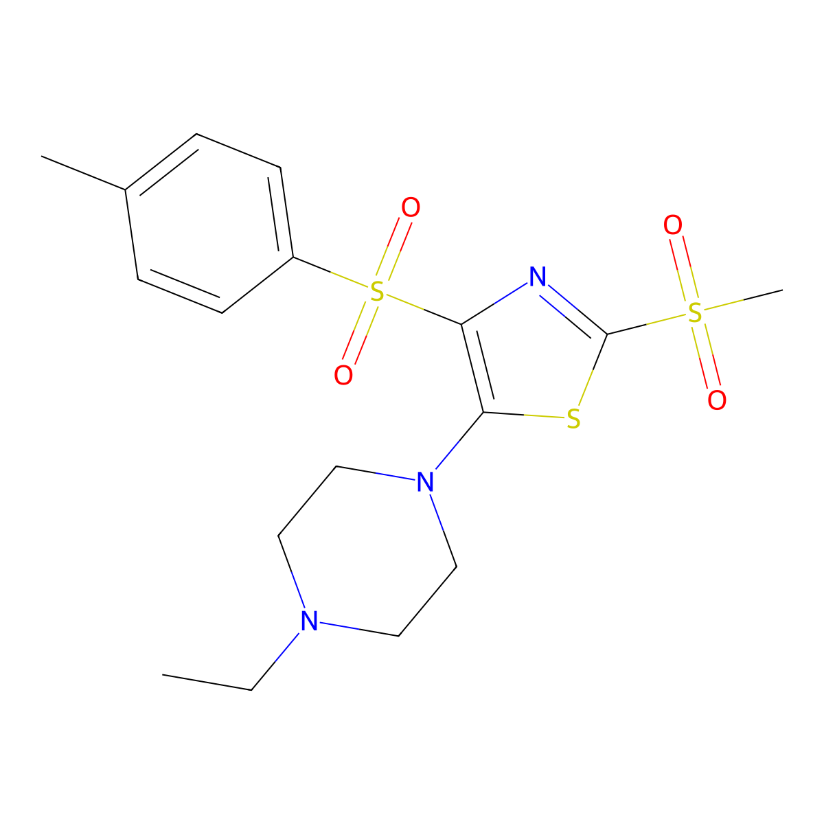 5-(4-Ethylpiperazin-1-yl)-2-(methylsulfonyl)-4-tosylthiazole molecular structure, CAS 863448-53-7