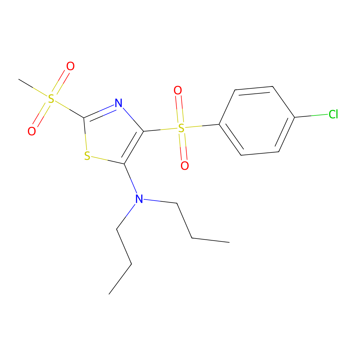 4-((4-chlorophenyl)sulfonyl)-2-(methylsulfonyl)-N,N-dipropylthiazol-5-amine molecular structure, CAS 863448-69-5
