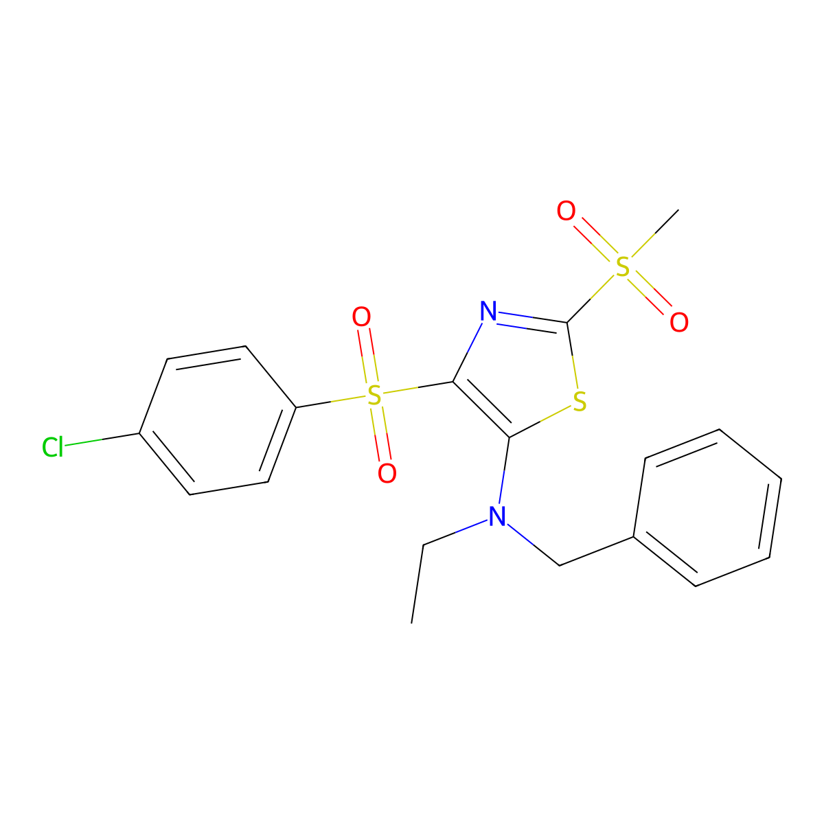 4-[(4-Chlorophenyl)sulfonyl]-5-[ethylbenzylamino]-2-(methylsulfonyl)-1,3-thiaz ole molecular structure, CAS 863448-71-9