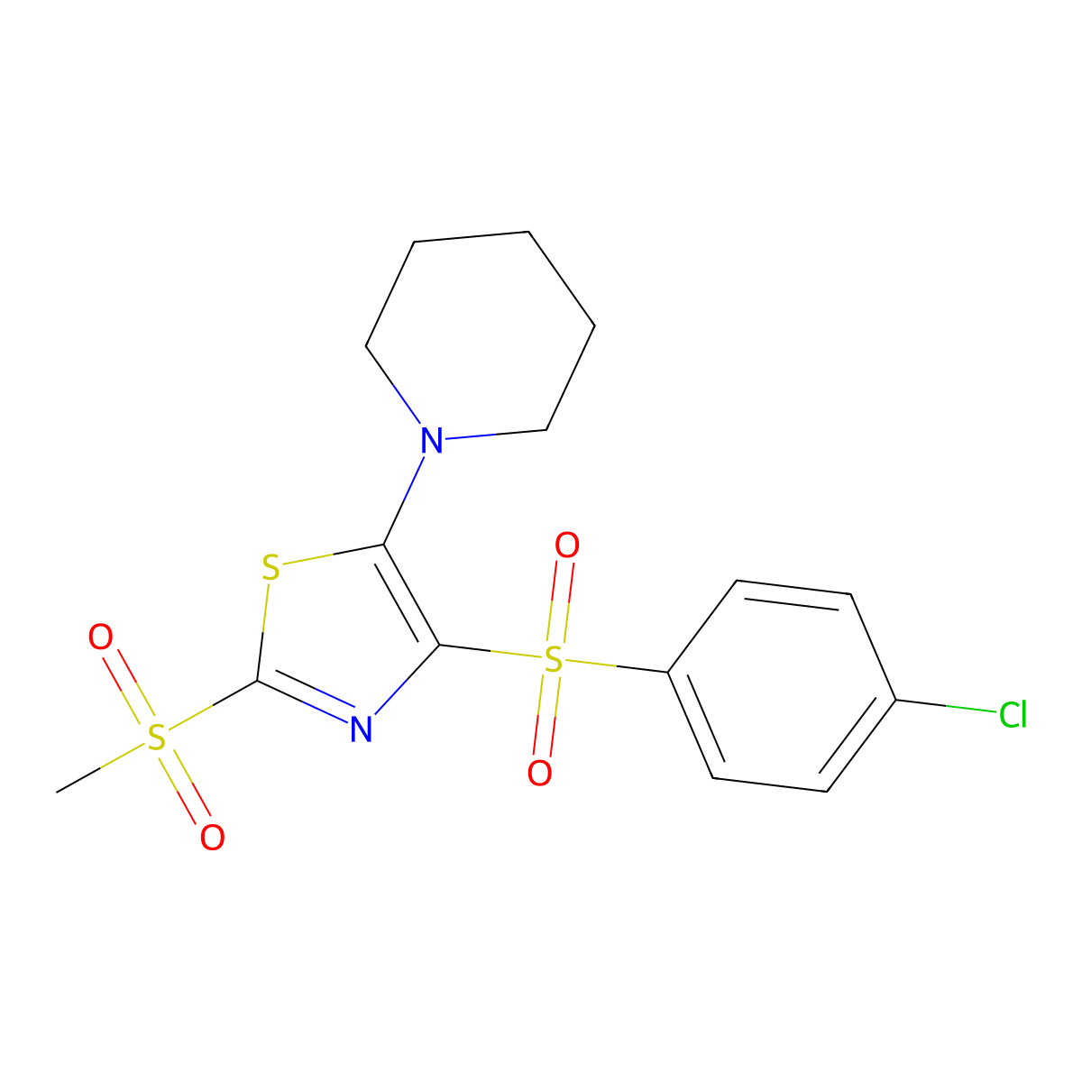 4-((4-Chlorophenyl)sulfonyl)-2-(methylsulfonyl)-5-(piperidin-1-yl)thiazole molecular structure, CAS 863448-74-2