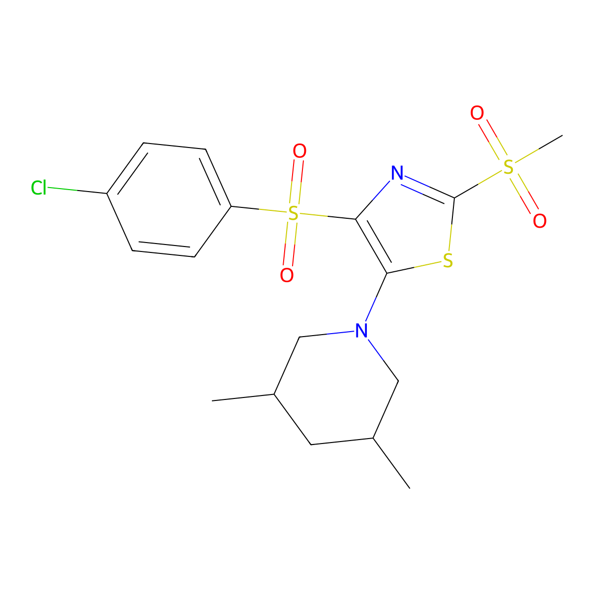 4-((4-Chlorophenyl)sulfonyl)-5-(3,5-dimethylpiperidin-1-yl)-2-(methylsulfonyl)thiazole molecular structure, CAS 863448-78-6