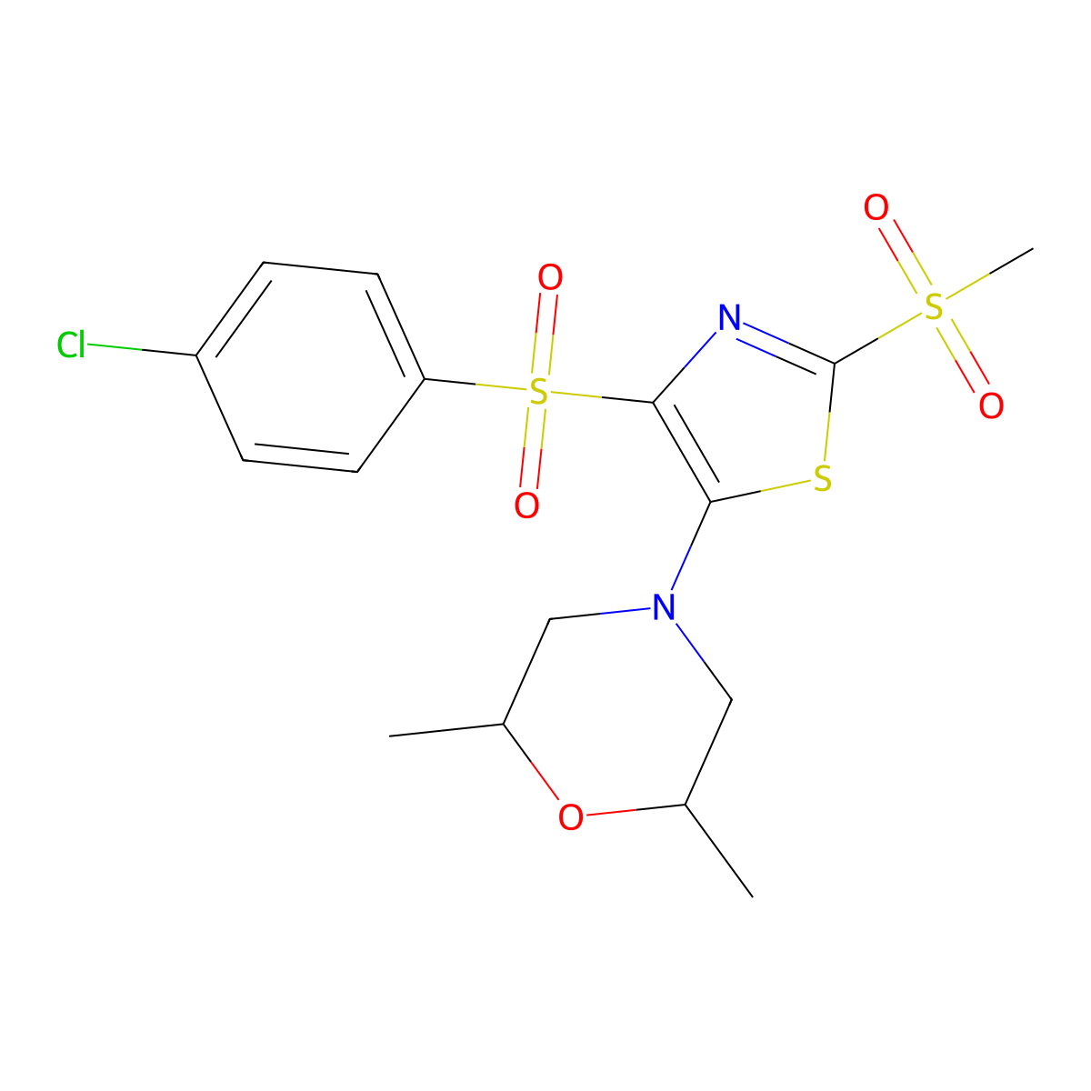 4-[4-(4-Chlorobenzenesulfonyl)-2-methanesulfonyl-1,3-thiazol-5-yl]-2,6-dimethylmorpholine molecular structure, CAS 863448-81-1