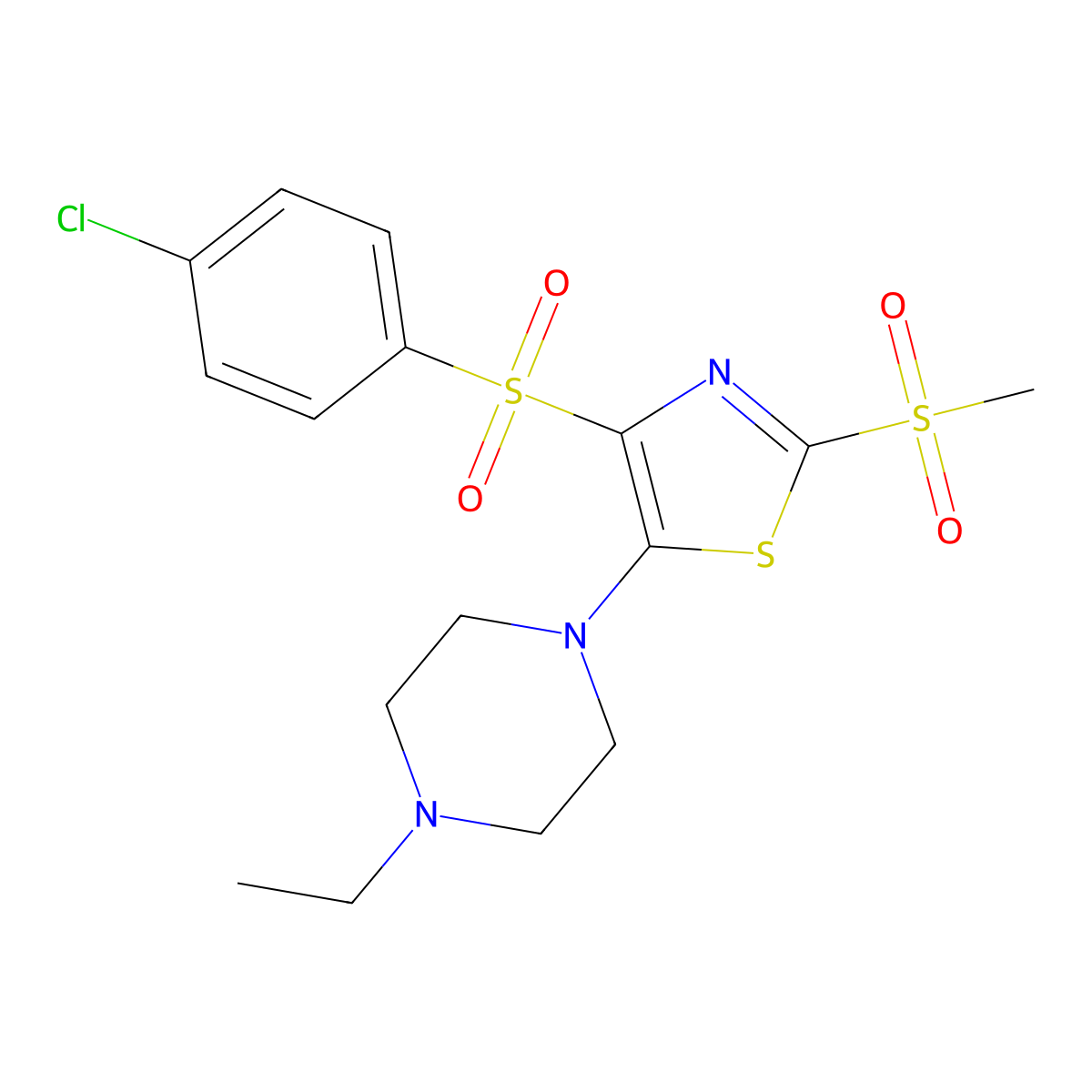 1-[4-(4-Chlorobenzenesulfonyl)-2-methanesulfonyl-1,3-thiazol-5-yl]-4-ethylpiperazine molecular structure, CAS 863448-83-3
