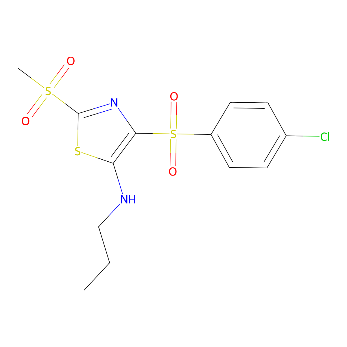 4-(4-chlorobenzenesulfonyl)-2-methanesulfonyl-N-propyl-1,3-thiazol-5-amine molecular structure, CAS 863448-89-9