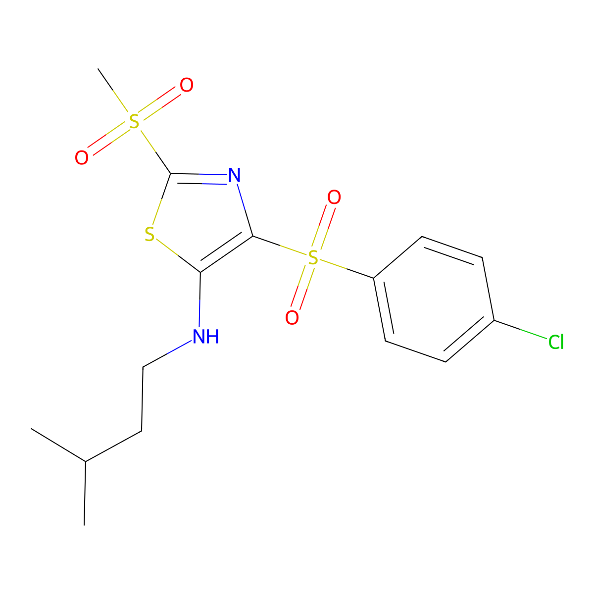 4-(4-chlorobenzenesulfonyl)-2-methanesulfonyl-N-(3-methylbutyl)-1,3-thiazol-5-amine molecular structure, CAS 863448-94-6