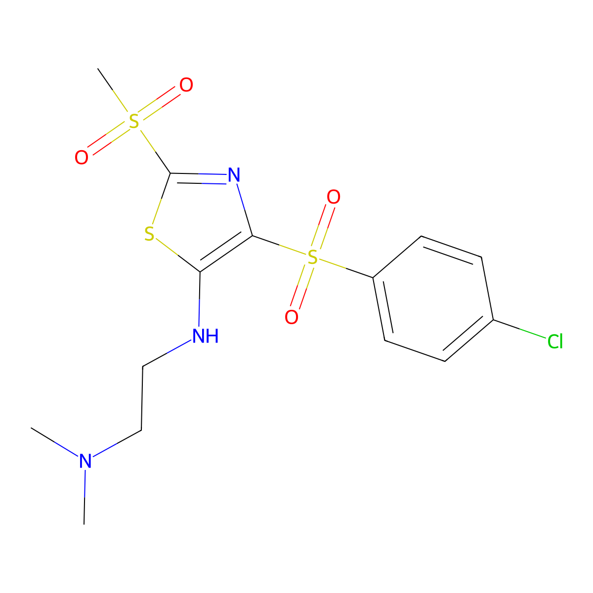 N1-(4-((4-chlorophenyl)sulfonyl)-2-(methylsulfonyl)thiazol-5-yl)-N2,N2-dimethylethane-1,2-diamine molecular structure, CAS 863448-99-1