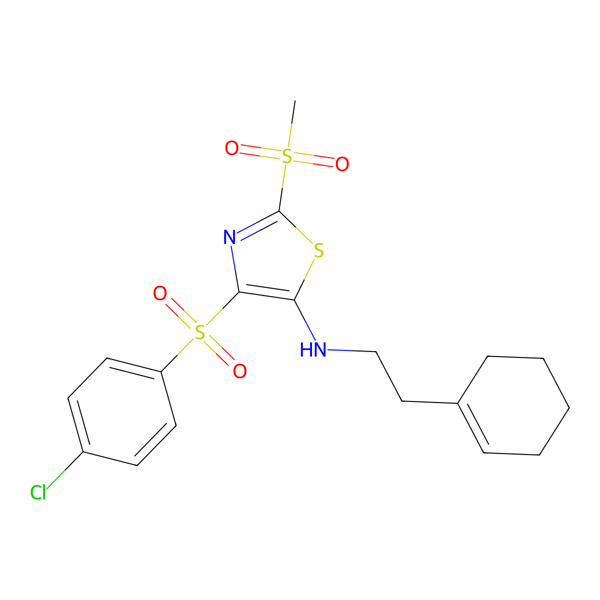 4-((4-chlorophenyl)sulfonyl)-N-(2-(cyclohex-1-en-1-yl)ethyl)-2-(methylsulfonyl)thiazol-5-amine molecular structure, CAS 863449-04-1