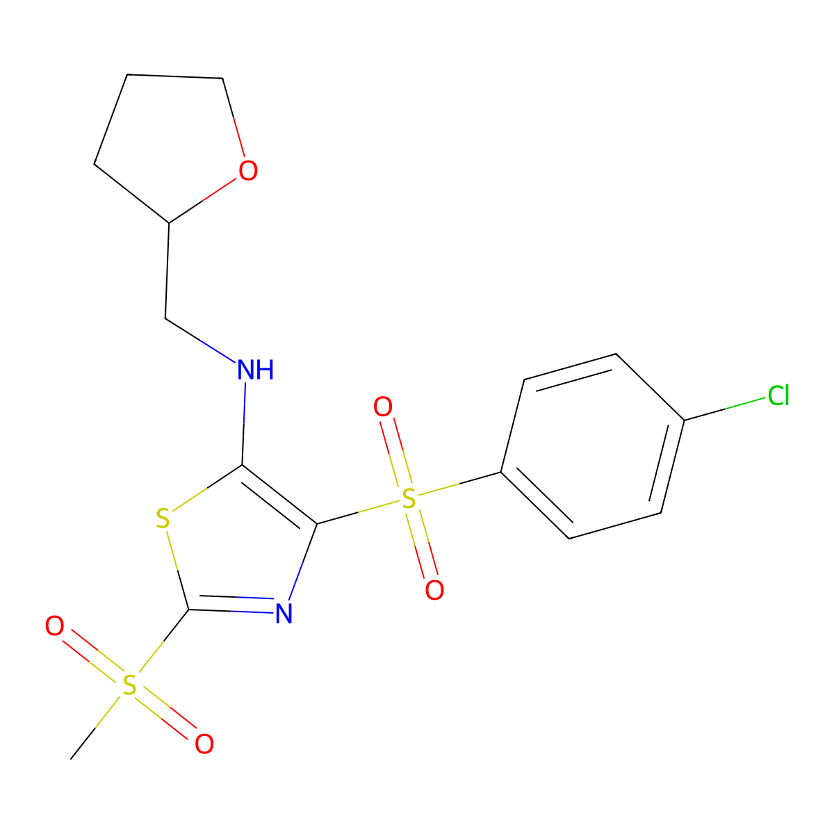 4-(4-chlorobenzenesulfonyl)-2-methanesulfonyl-N-[(oxolan-2-yl)methyl]-1,3-thiazol-5-amine molecular structure, CAS 863449-05-2