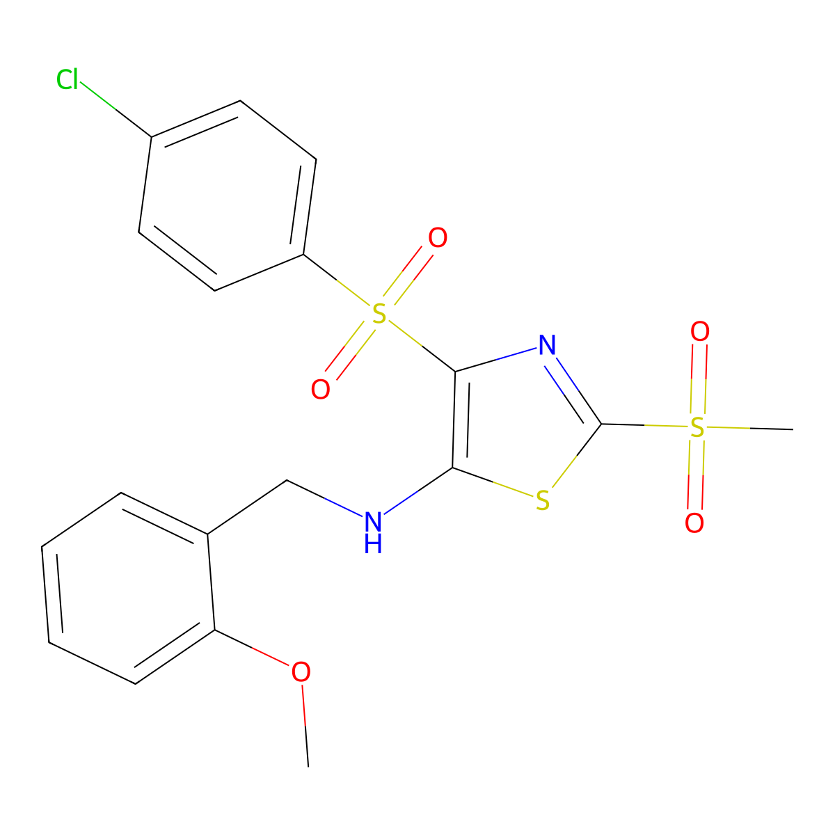 4-((4-chlorophenyl)sulfonyl)-N-(2-methoxybenzyl)-2-(methylsulfonyl)thiazol-5-amine molecular structure, CAS 863449-12-1