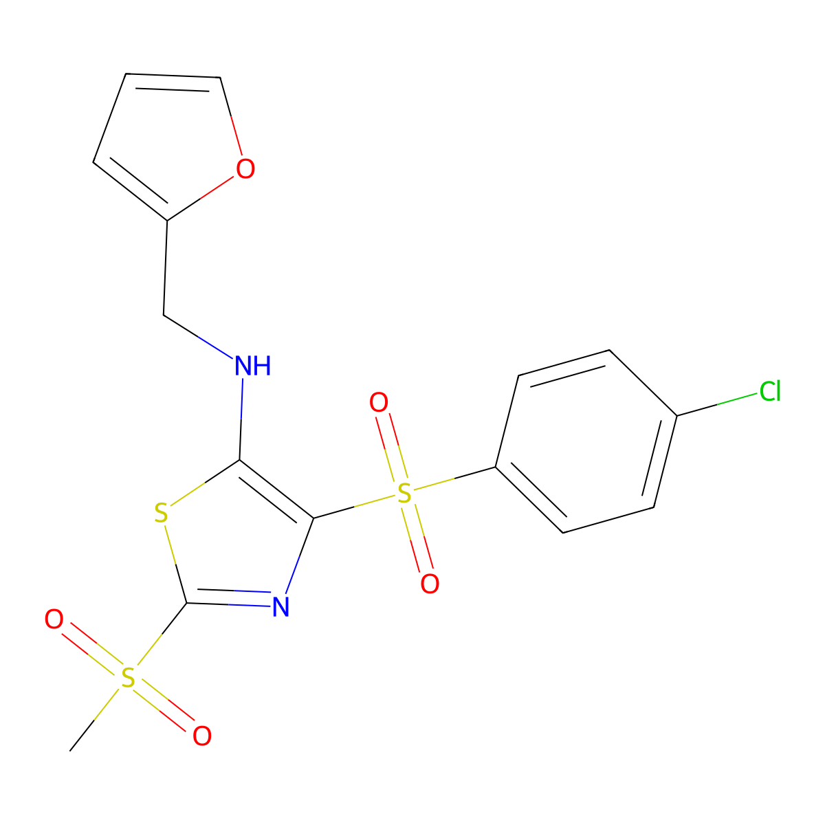 4-(4-chlorobenzenesulfonyl)-N-[(furan-2-yl)methyl]-2-methanesulfonyl-1,3-thiazol-5-amine molecular structure, CAS 863449-19-8