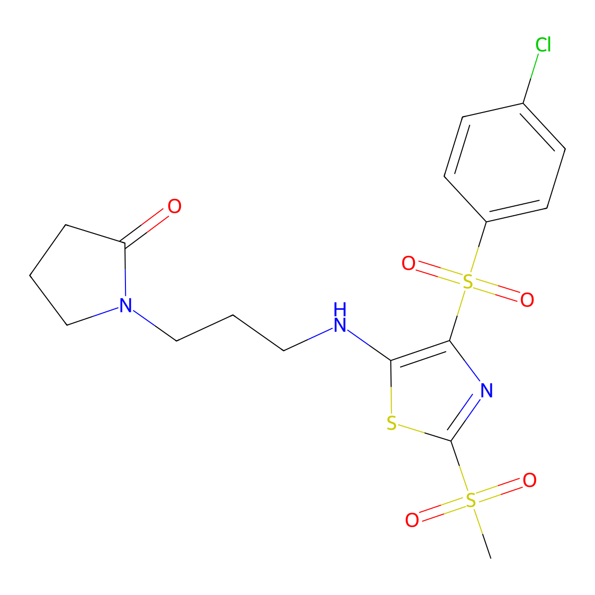 1-(3-{[4-(4-Chlorobenzenesulfonyl)-2-methanesulfonyl-1,3-thiazol-5-yl]amino}propyl)pyrrolidin-2-one molecular structure, CAS 863449-24-5