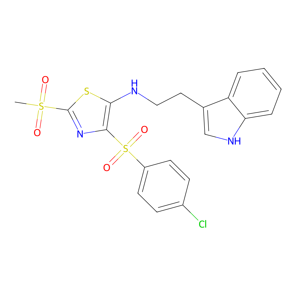 N-(2-(1H-indol-3-yl)ethyl)-4-((4-chlorophenyl)sulfonyl)-2-(methylsulfonyl)thiazol-5-amine molecular structure, CAS 863449-27-8