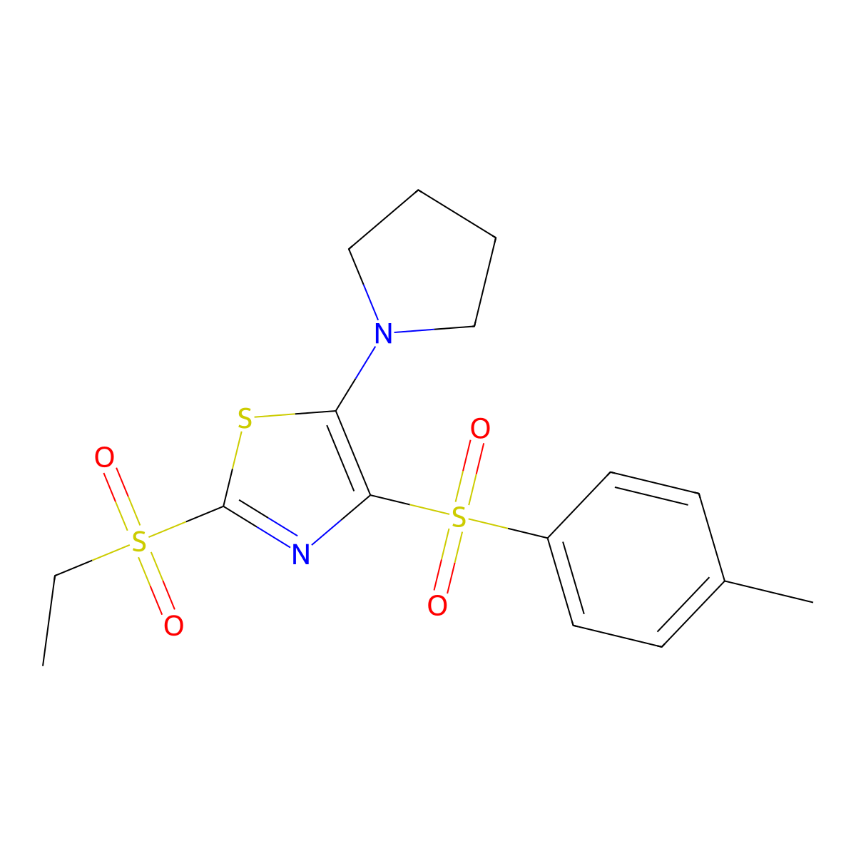 2-(Ethylsulfonyl)-5-(pyrrolidin-1-yl)-4-tosylthiazole molecular structure, CAS 863449-31-4