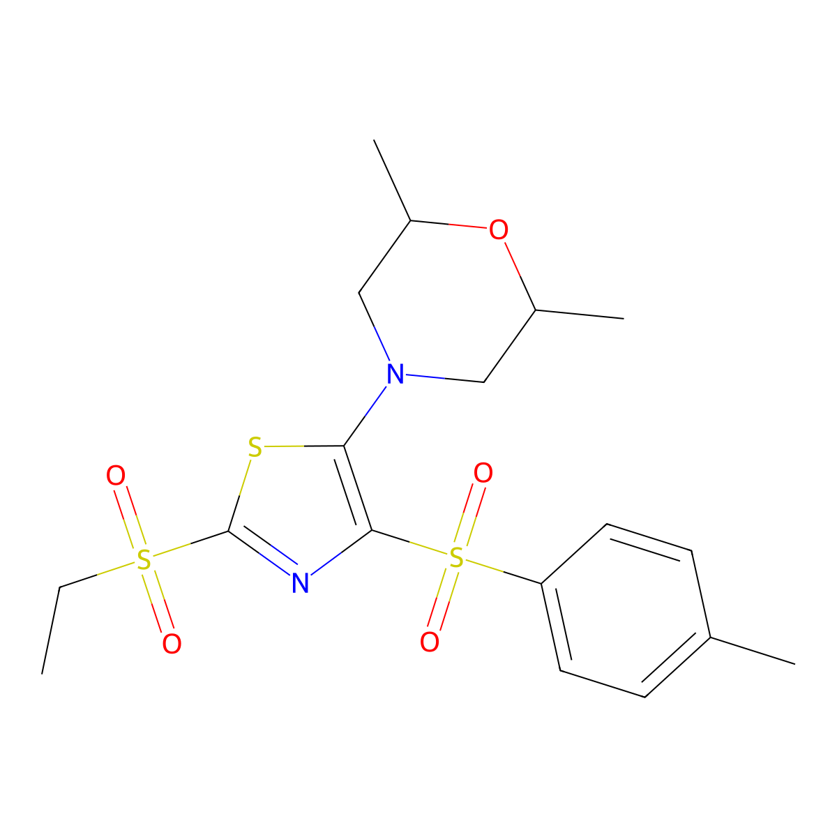 4-[2-(Ethanesulfonyl)-4-(4-methylbenzenesulfonyl)-1,3-thiazol-5-yl]-2,6-dimethylmorpholine molecular structure, CAS 863449-39-2