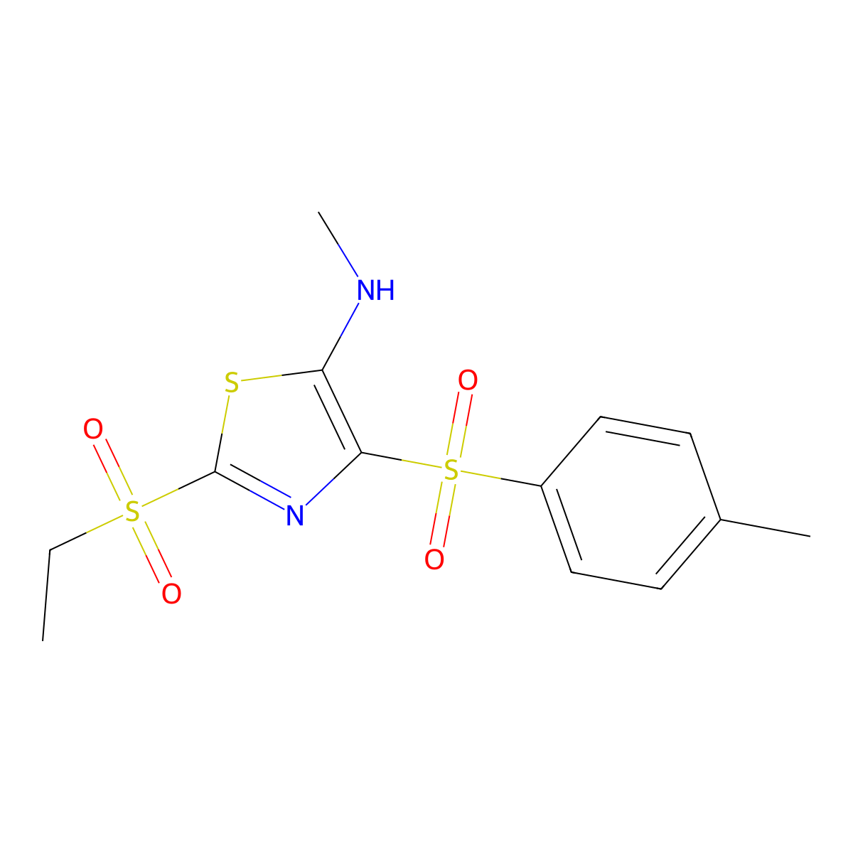 2-(ethylsulfonyl)-N-methyl-4-[(4-methylphenyl)sulfonyl]-1,3-thiazol-5-amine molecular structure, CAS 863449-44-9