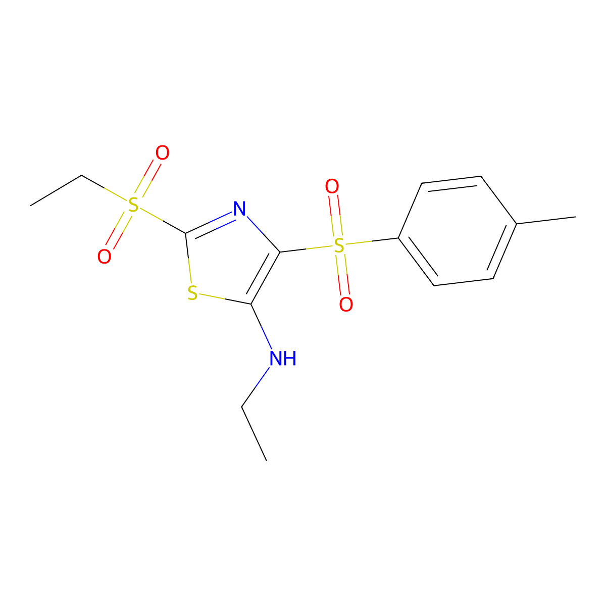 N-ethyl-2-(ethylsulfonyl)-4-[(4-methylphenyl)sulfonyl]-1,3-thiazol-5-amine molecular structure, CAS 863449-45-0