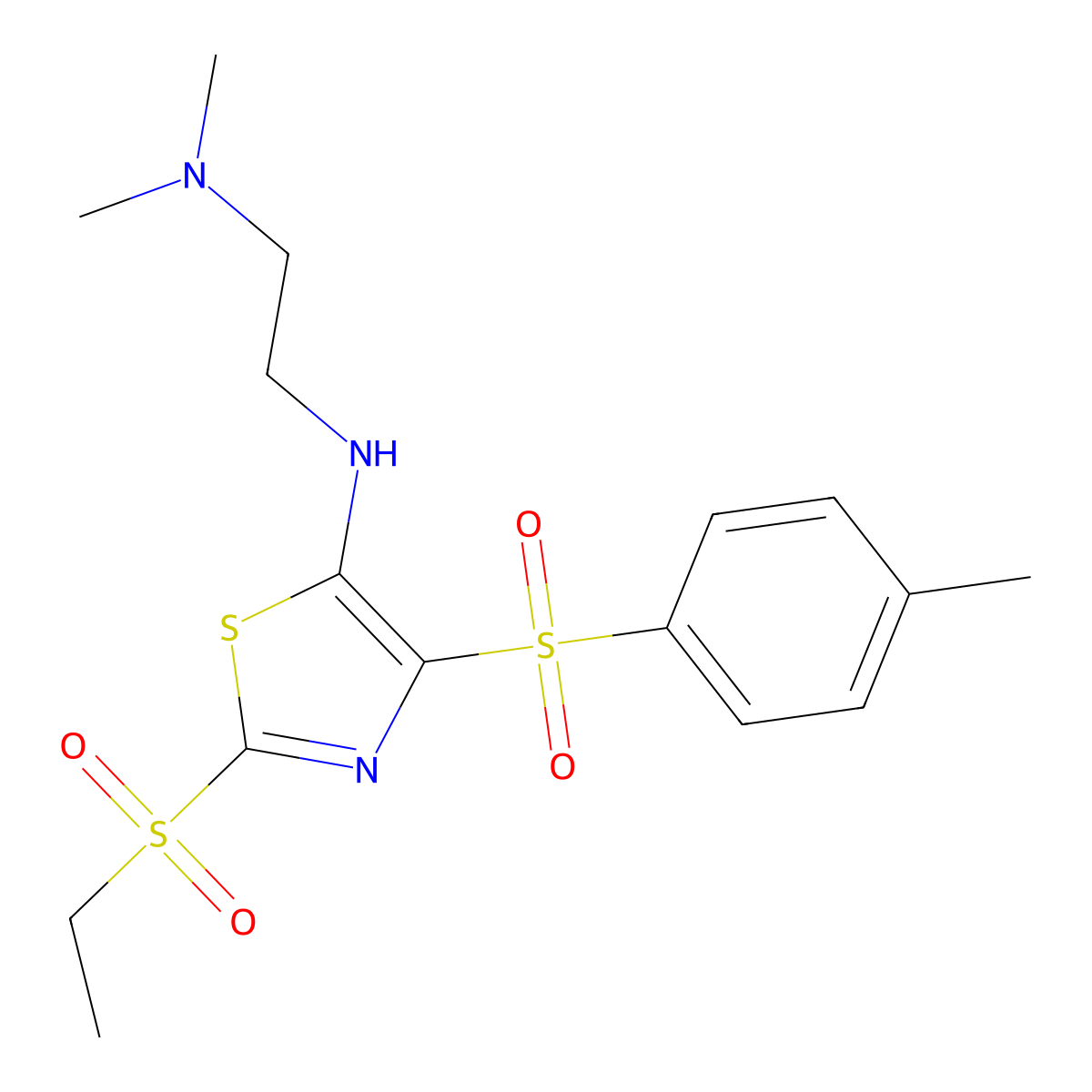 N1-(2-(ethylsulfonyl)-4-tosylthiazol-5-yl)-N2,N2-dimethylethane-1,2-diamine molecular structure, CAS 863449-61-0