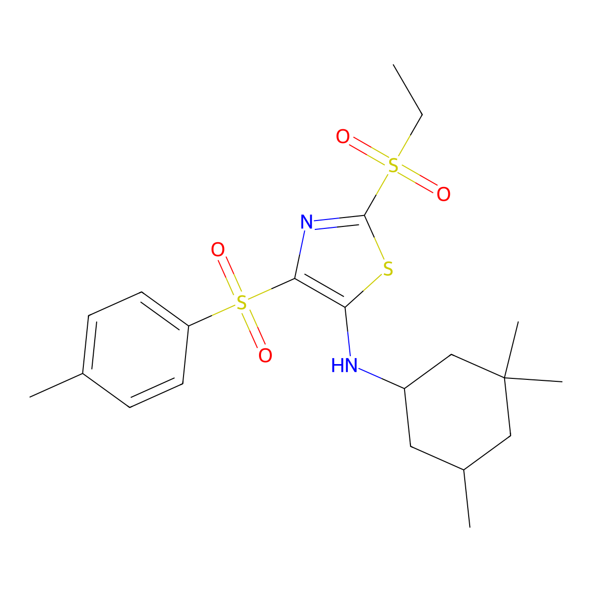 2-(ethylsulfonyl)-4-tosyl-N-(3,3,5-trimethylcyclohexyl)thiazol-5-amine molecular structure, CAS 863449-72-3