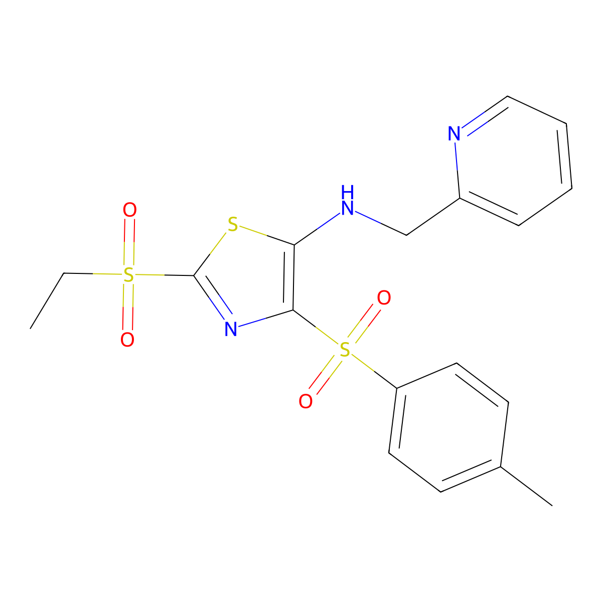 2-(ethylsulfonyl)-4-[(4-methylphenyl)sulfonyl]-N-(pyridin-2-ylmethyl)-1,3-thiazol-5-amine molecular structure, CAS 863449-85-8