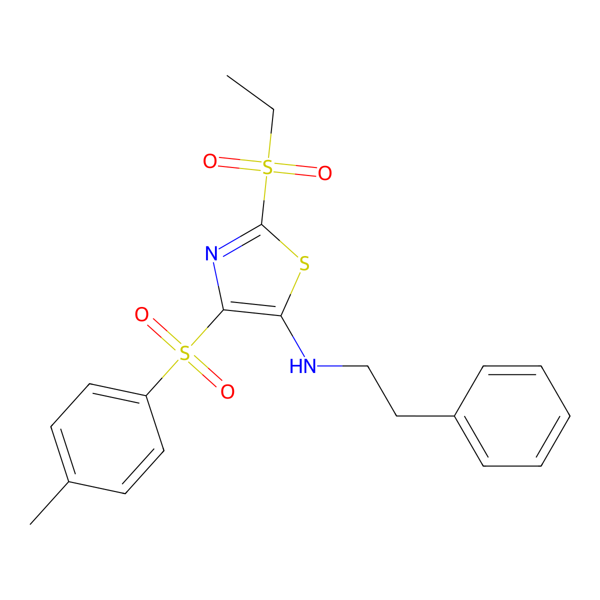 2-(ethylsulfonyl)-4-[(4-methylphenyl)sulfonyl]-N-(2-phenylethyl)-1,3-thiazol-5-amine molecular structure, CAS 863449-87-0