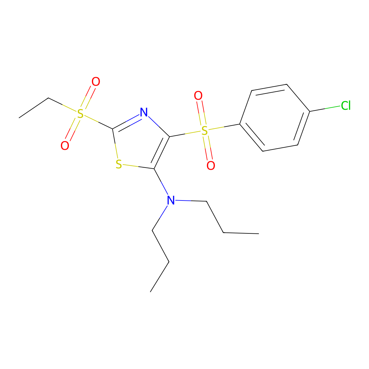 4-((4-chlorophenyl)sulfonyl)-2-(ethylsulfonyl)-N,N-dipropylthiazol-5-amine molecular structure, CAS 863449-96-1
