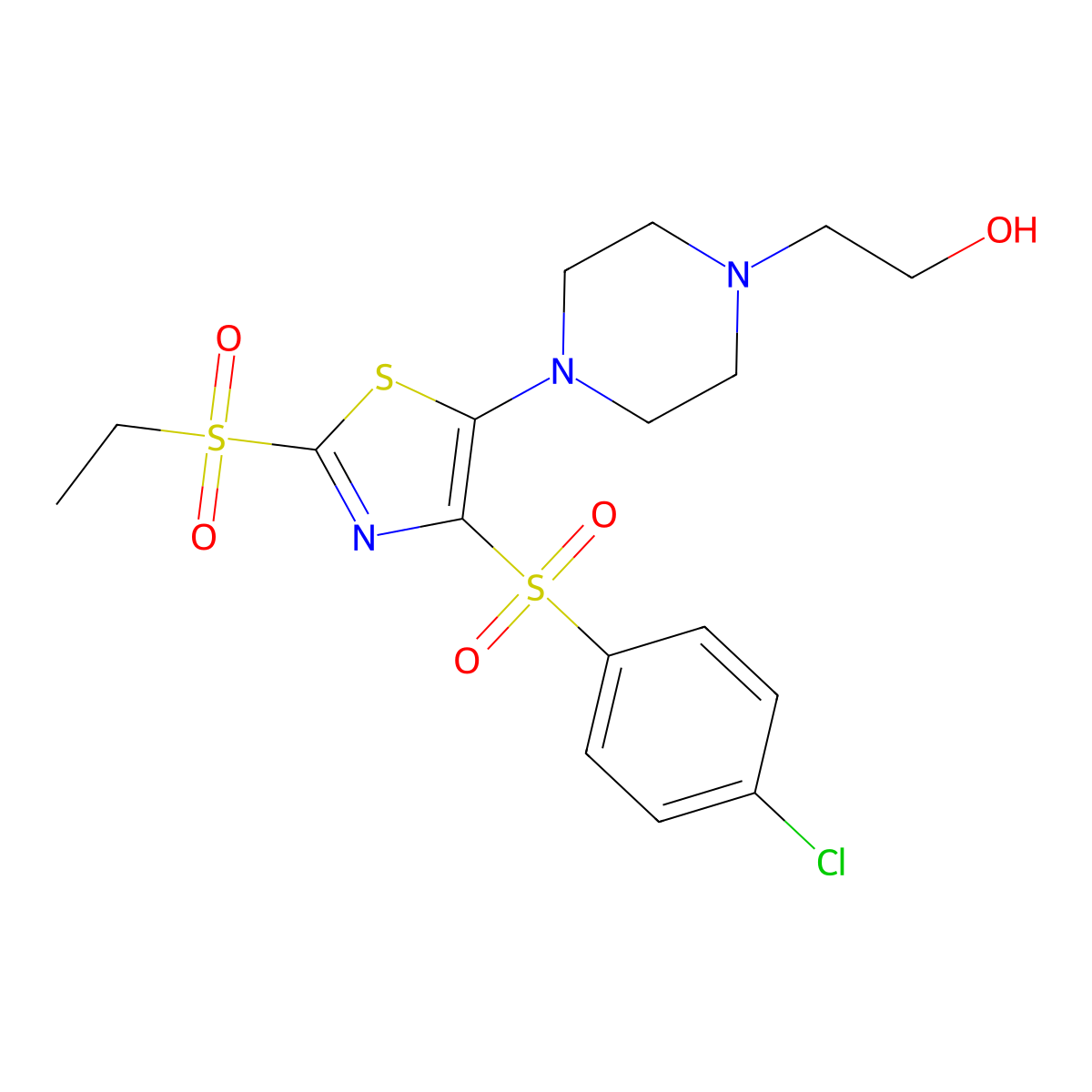 2-(4-{4-[(4-Chlorophenyl)sulfonyl]-2-(ethylsulfonyl)-1,3-thiazol-5-yl}piperazin-1-yl)ethanol molecular structure, CAS 863450-10-6