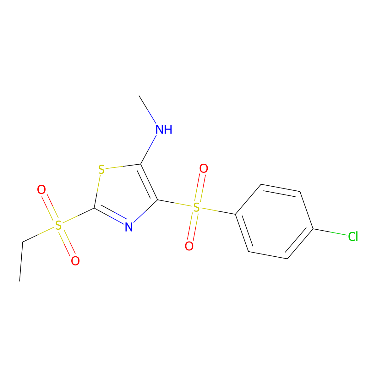 4-[(4-chlorophenyl)sulfonyl]-2-(ethylsulfonyl)-N-methyl-1,3-thiazol-5-amine molecular structure, CAS 863450-12-8