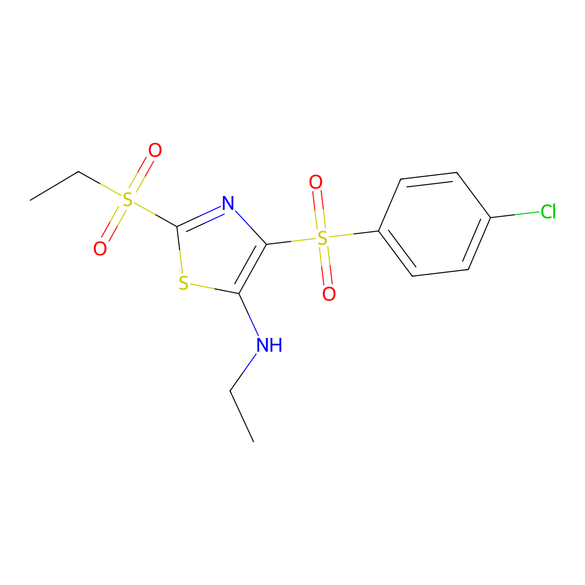 4-((4-chlorophenyl)sulfonyl)-N-ethyl-2-(ethylsulfonyl)thiazol-5-amine molecular structure, CAS 863450-13-9