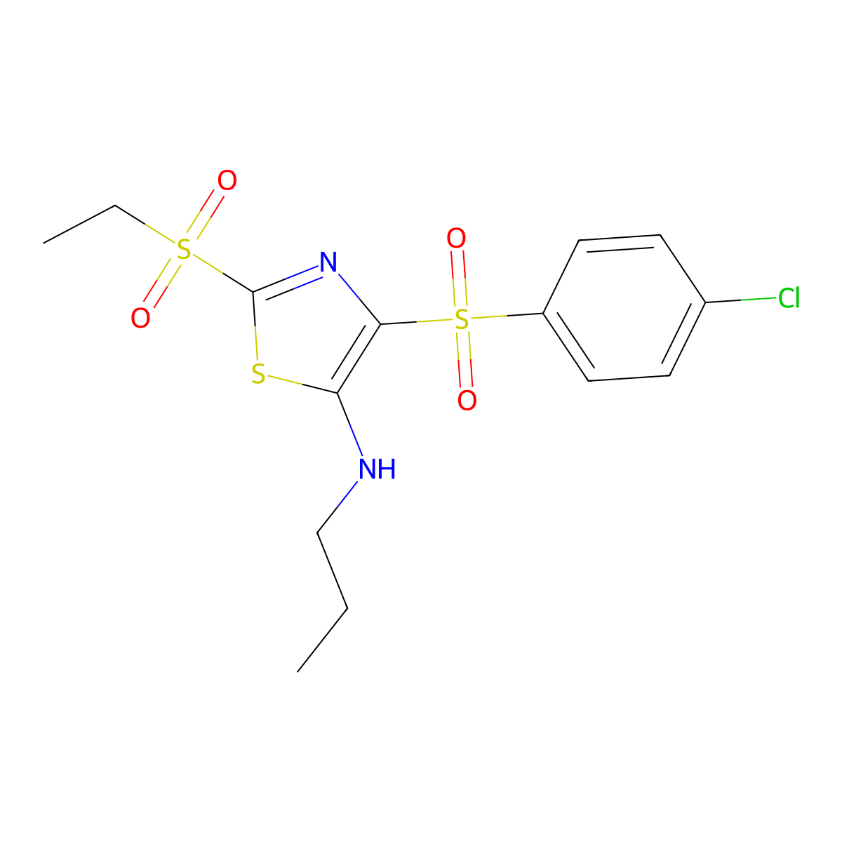 4-(4-chlorobenzenesulfonyl)-2-(ethanesulfonyl)-N-propyl-1,3-thiazol-5-amine molecular structure, CAS 863450-14-0