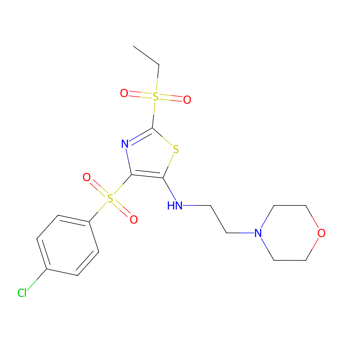 4-(4-chlorophenyl)sulfonyl-2-ethylsulfonyl-N-(2-morpholin-4-ylethyl)-1,3-thiazol-5-amine molecular structure, CAS 863450-28-6