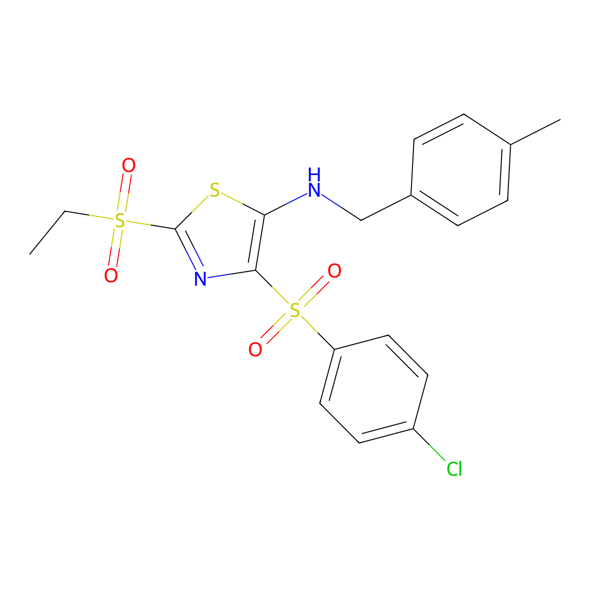 4-[(4-chlorophenyl)sulfonyl]-2-(ethylsulfonyl)-N-(4-methylbenzyl)-1,3-thiazol-5-amine molecular structure, CAS 863450-41-3