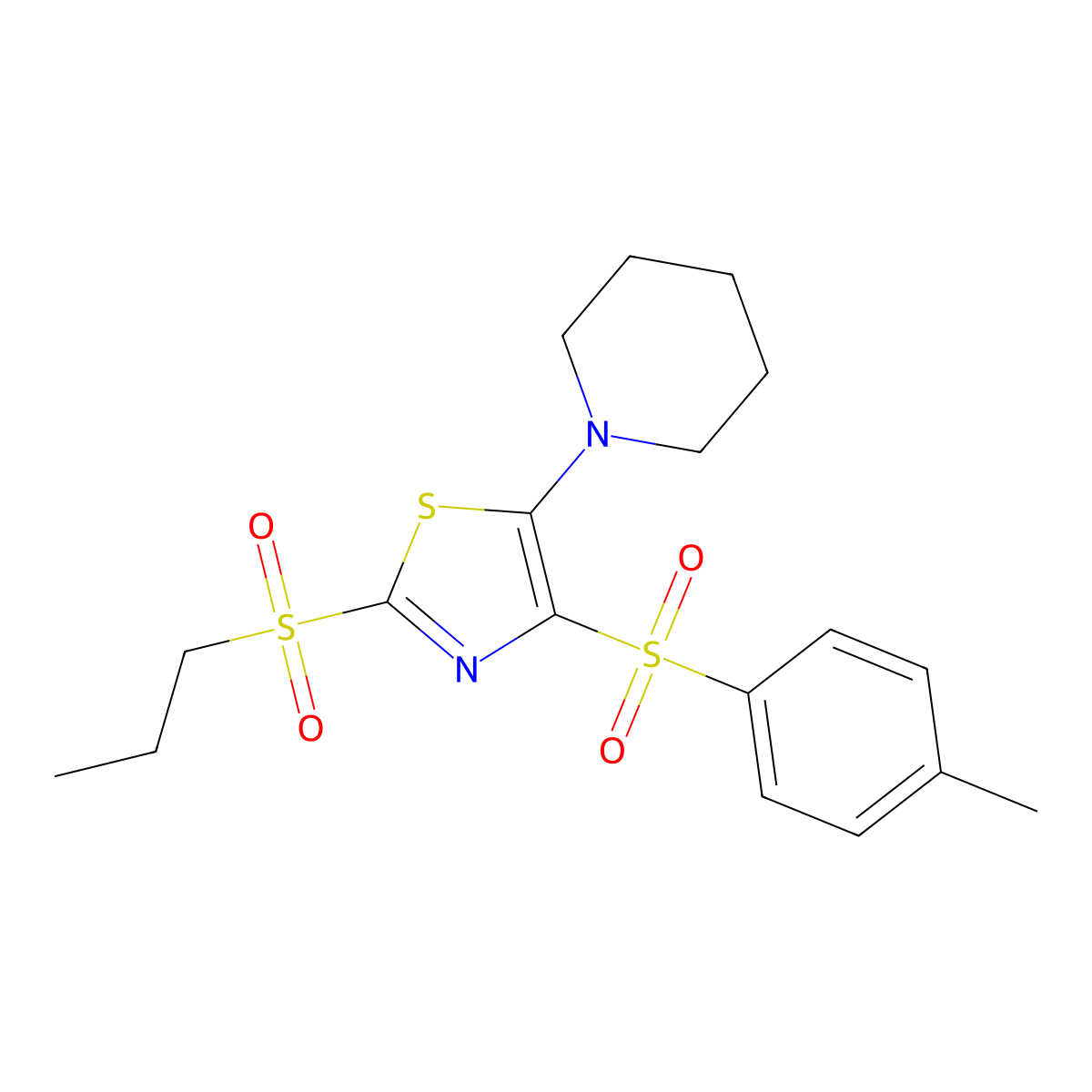 5-(Piperidin-1-yl)-2-(propylsulfonyl)-4-tosylthiazole molecular structure, CAS 863450-72-0