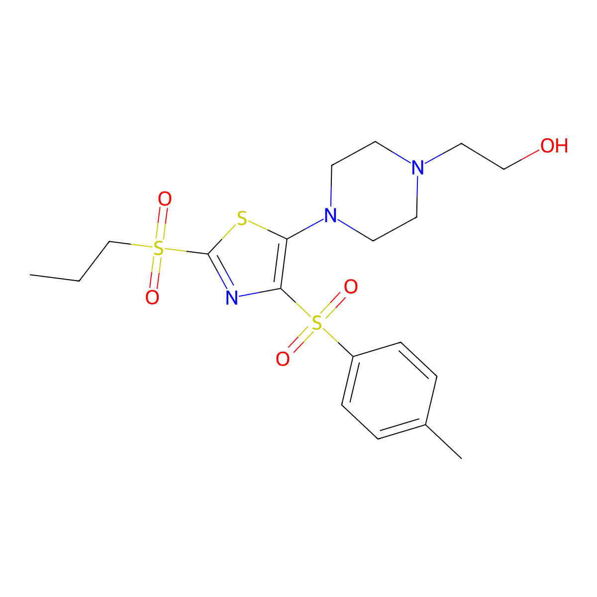 2-(4-{4-[(4-Methylphenyl)sulfonyl]-2-(propylsulfonyl)-1,3-thiazol-5-yl}piperazin-1-yl)ethanol molecular structure, CAS 863450-89-9