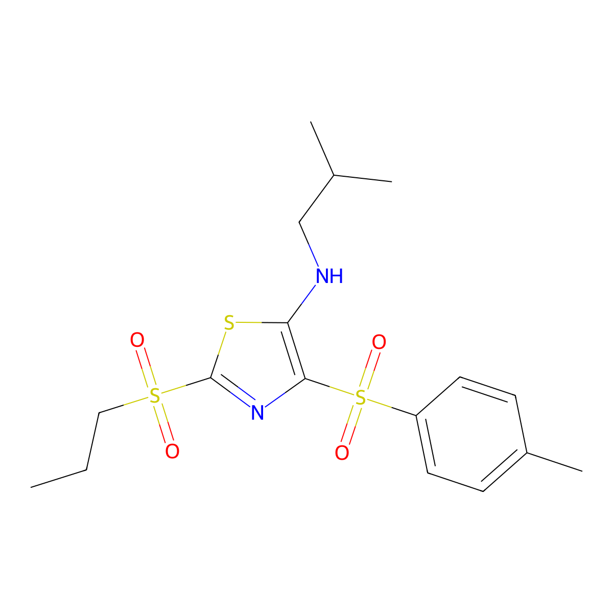 4-[(4-methylphenyl)sulfonyl]-N-(2-methylpropyl)-2-(propylsulfonyl)-1,3-thiazol-5-amine molecular structure, CAS 863450-94-6