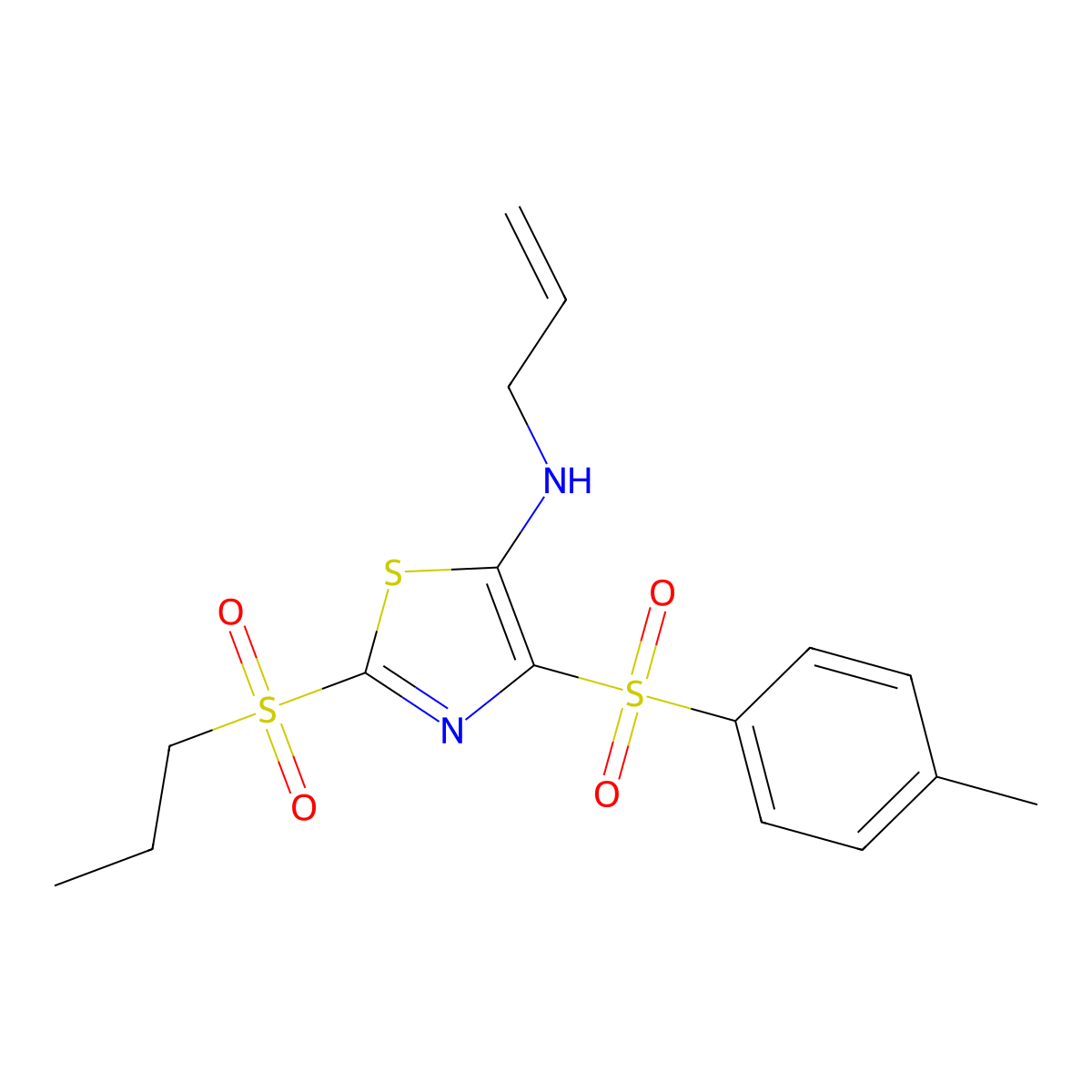4-[(4-methylphenyl)sulfonyl]-N-(prop-2-en-1-yl)-2-(propylsulfonyl)-1,3-thiazol-5-amine molecular structure, CAS 863450-96-8