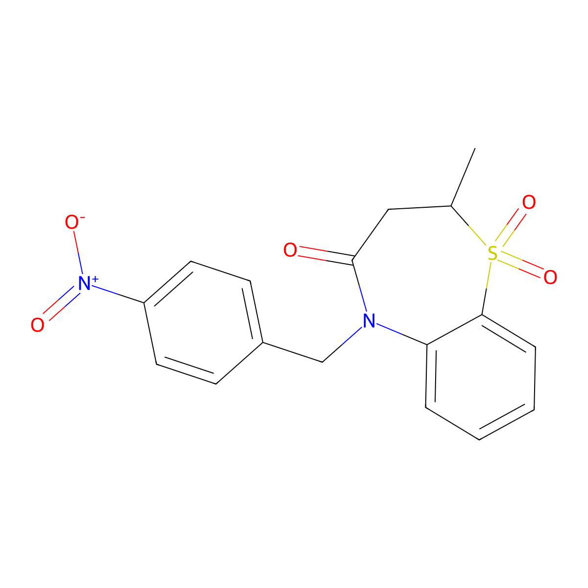 2-methyl-5-(4-nitrobenzyl)-2,3-dihydrobenzo[b][1,4]thiazepin-4(5H)-one 1,1-dioxide molecular structure, CAS 863452-37-3