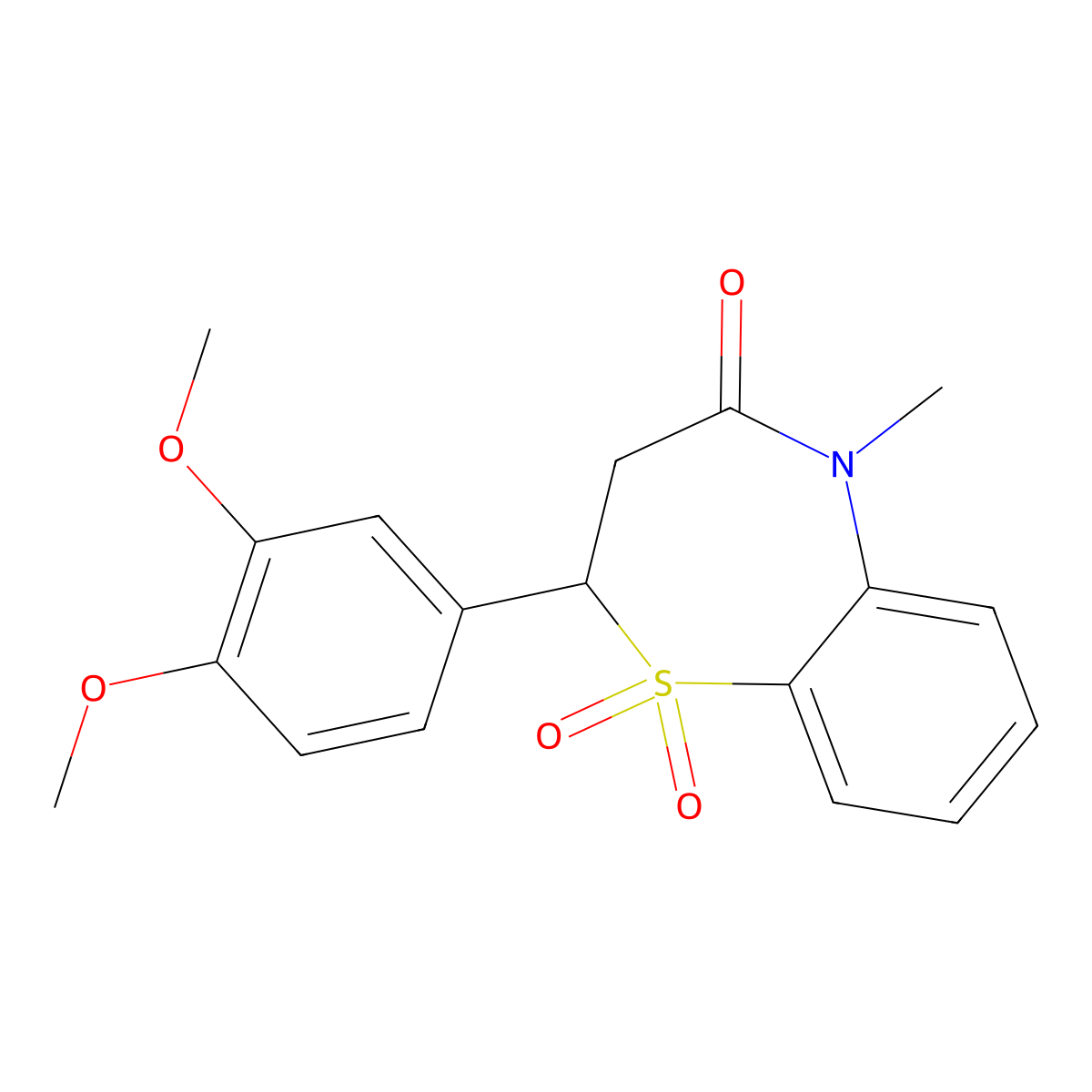 2-(3,4-dimethoxyphenyl)-5-methyl-2,3-dihydrobenzo[b][1,4]thiazepin-4(5H)-one 1,1-dioxide molecular structure, CAS 863452-39-5