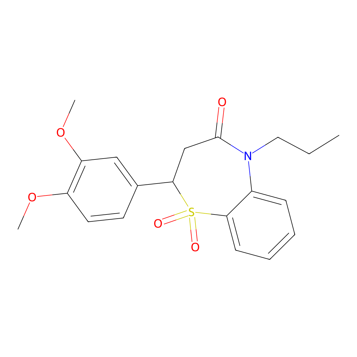 2-(3,4-dimethoxyphenyl)-5-propyl-2,3-dihydrobenzo[b][1,4]thiazepin-4(5H)-one 1,1-dioxide molecular structure, CAS 863452-41-9