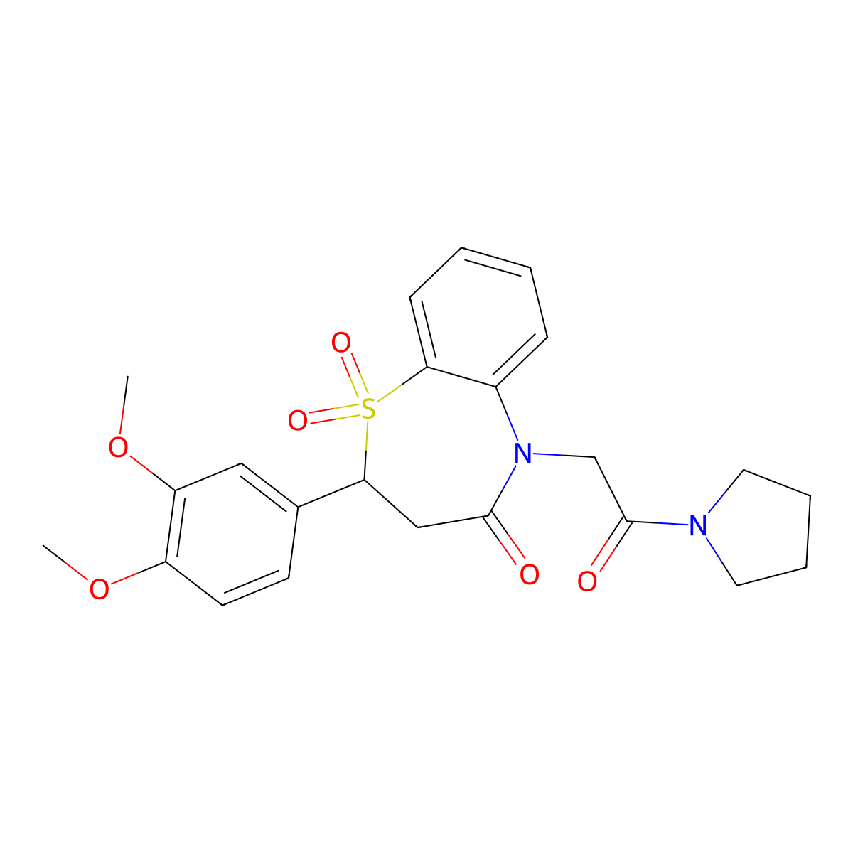 2-(3,4-dimethoxyphenyl)-5-(2-oxo-2-(pyrrolidin-1-yl)ethyl)-2,3-dihydrobenzo[b][1,4]thiazepin-4(5H)-one 1,1-dioxide molecular structure, CAS 863452-42-0