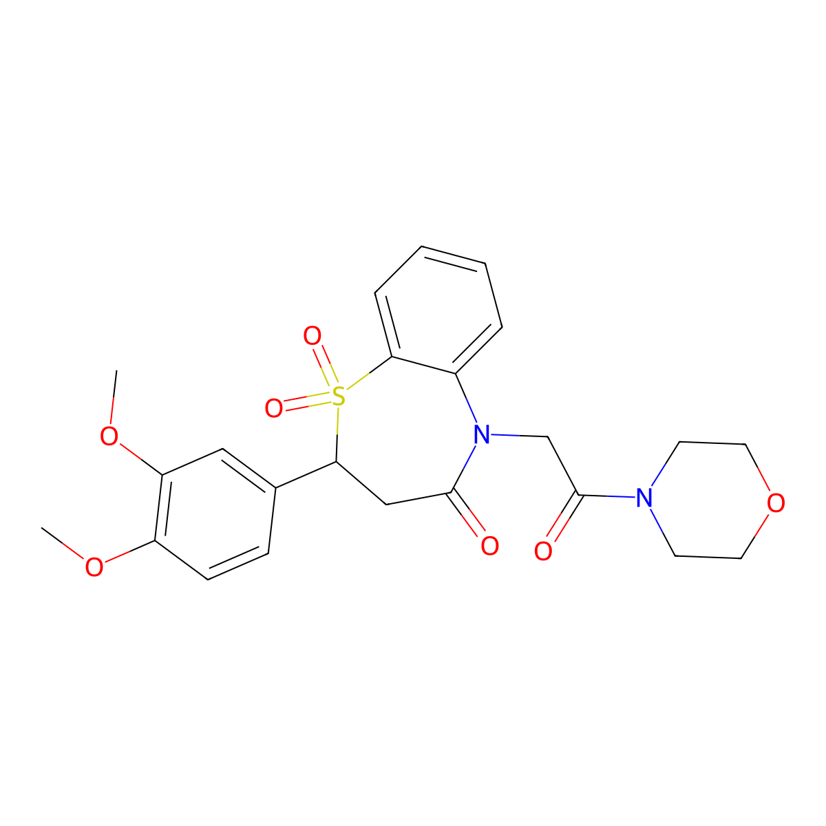 2-(3,4-dimethoxyphenyl)-5-(2-morpholino-2-oxoethyl)-2,3-dihydrobenzo[b][1,4]thiazepin-4(5H)-one 1,1-dioxide molecular structure, CAS 863452-44-2