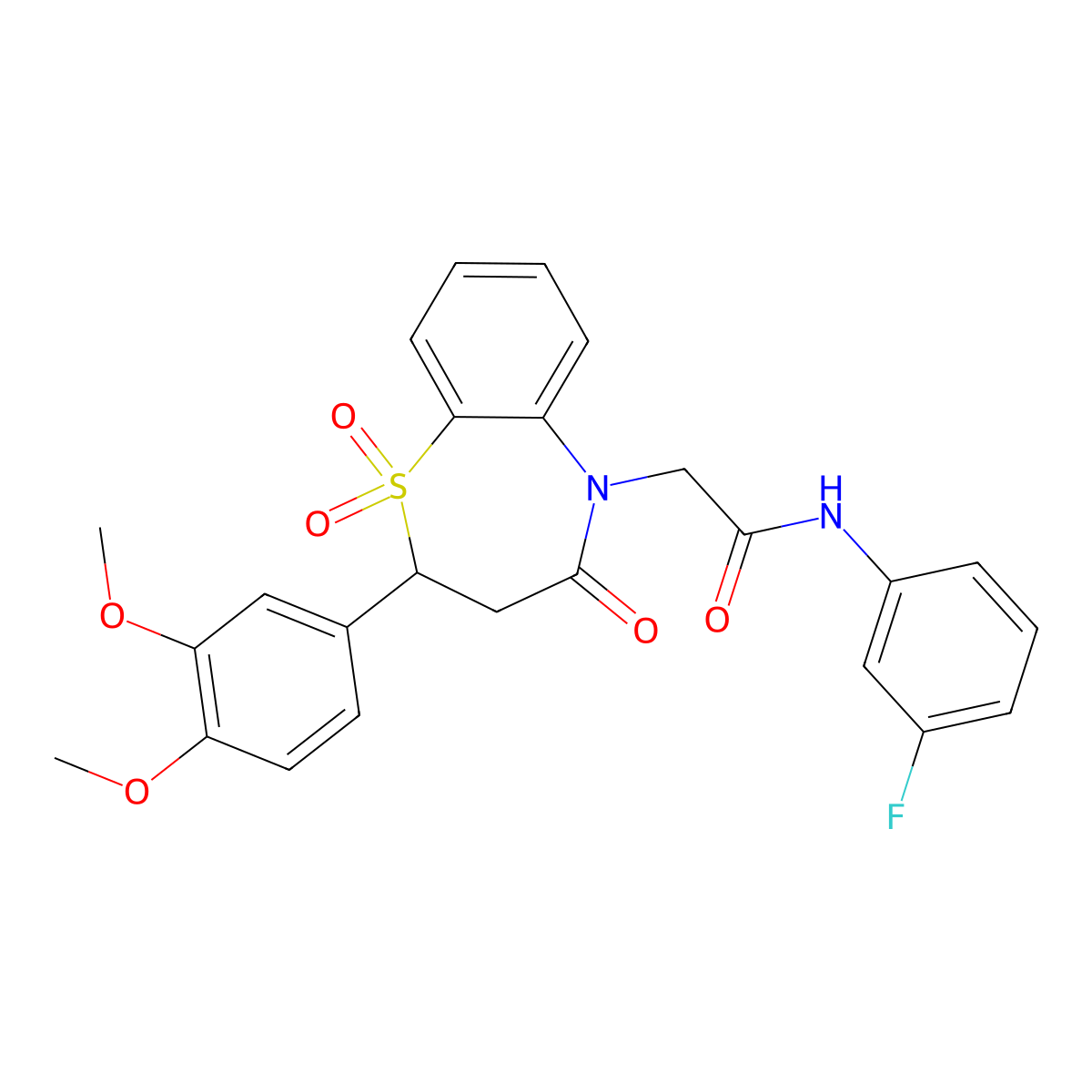 2-(2-(3,4-dimethoxyphenyl)-1,1-dioxido-4-oxo-3,4-dihydrobenzo[b][1,4]thiazepin-5(2H)-yl)-N-(3-fluorophenyl)acetamide molecular structure, CAS 863452-51-1