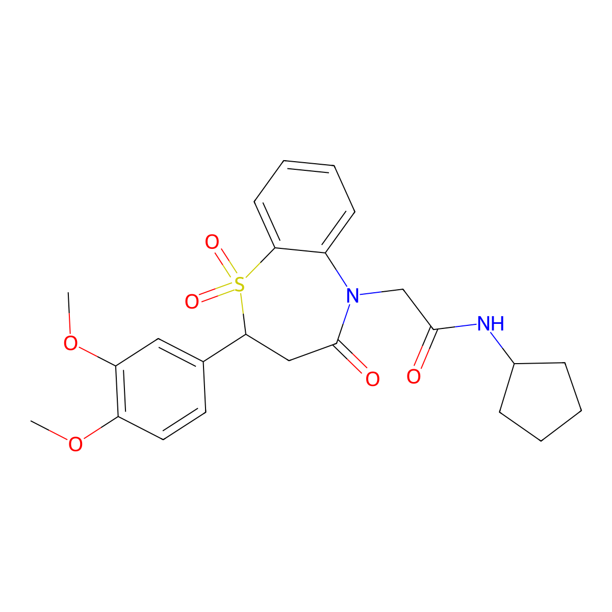 N-cyclopentyl-2-(2-(3,4-dimethoxyphenyl)-1,1-dioxido-4-oxo-3,4-dihydrobenzo[b][1,4]thiazepin-5(2H)-yl)acetamide molecular structure, CAS 863452-53-3